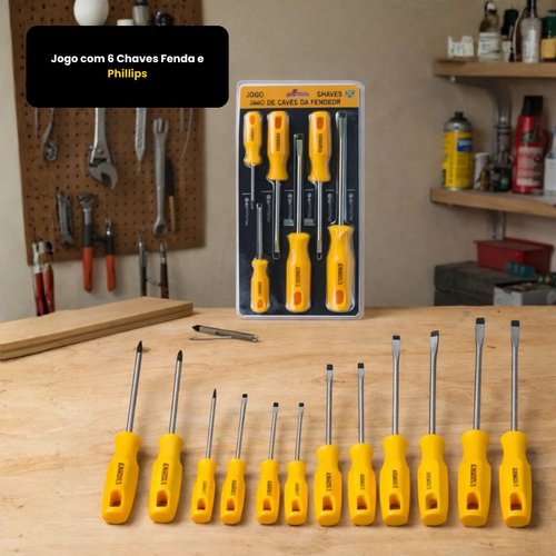 Jogo com 6 Chaves Fenda e Phillips