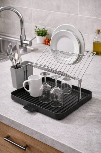 Escorredor de Pratos Metal com Porta Talheres