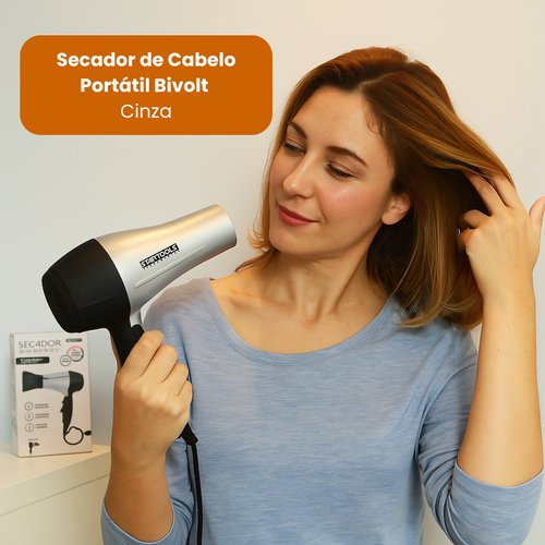 Secador de Cabelo Portátil 1200W Bivolt - Cinza