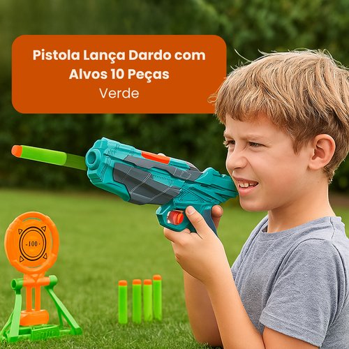 Pistola Lança Dardo com Alvos 10 Peças - Verde
