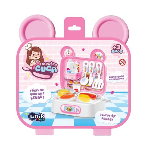 Mini Maleta de Brinquedo Cozinha 17 Peças - Rosa