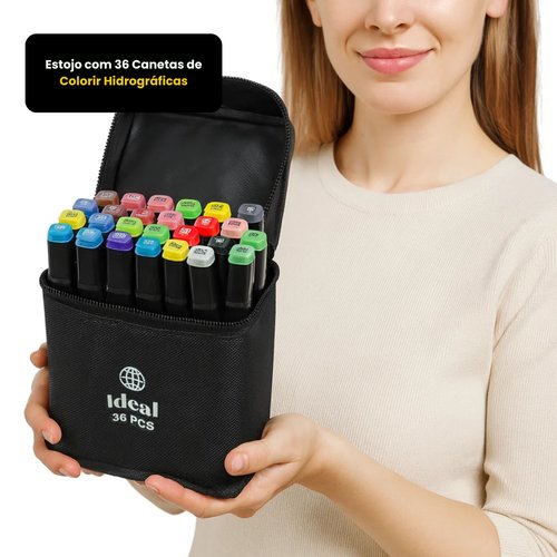Estojo com 36 Canetas de Colorir Hidrográficas