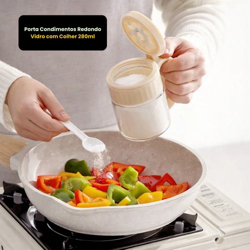 Porta Condimentos Redondo Vidro com Colher 280ml