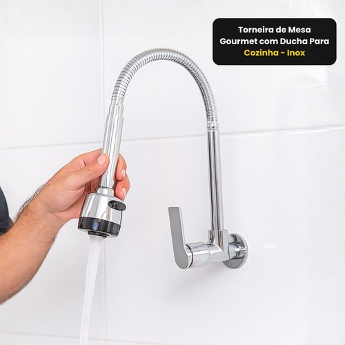 Torneira Gourmet de Parede com Ducha Para Cozinha - Inox