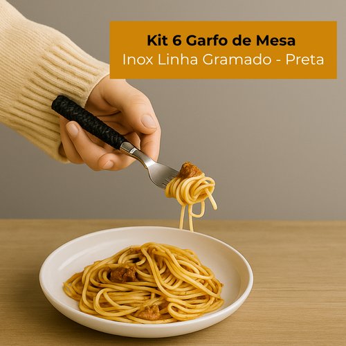 Kit 6 Garfo de Mesa Inox Linha Gramado - Preta