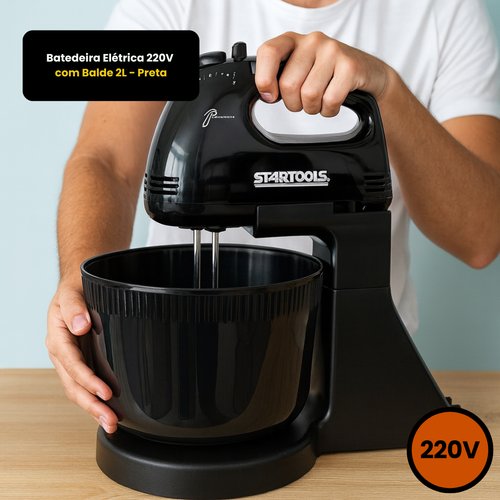 Batedeira Elétrica 220V com Balde 2L - Preta