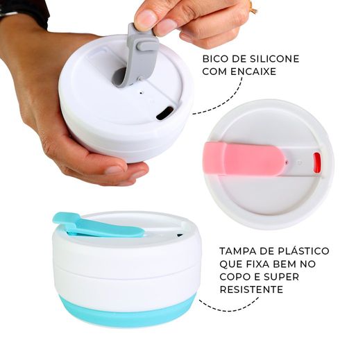 WE DROP - Copo Silicone Retrátil Dobrável C/ Tampa Reutilizável 350ml