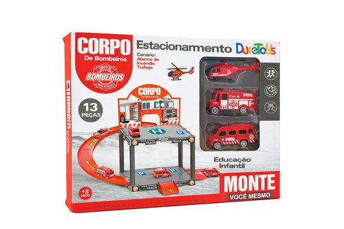 Estacionamento Bombeiros Infantil Pista Montar 13 Peças Carrinhos Helicóptero